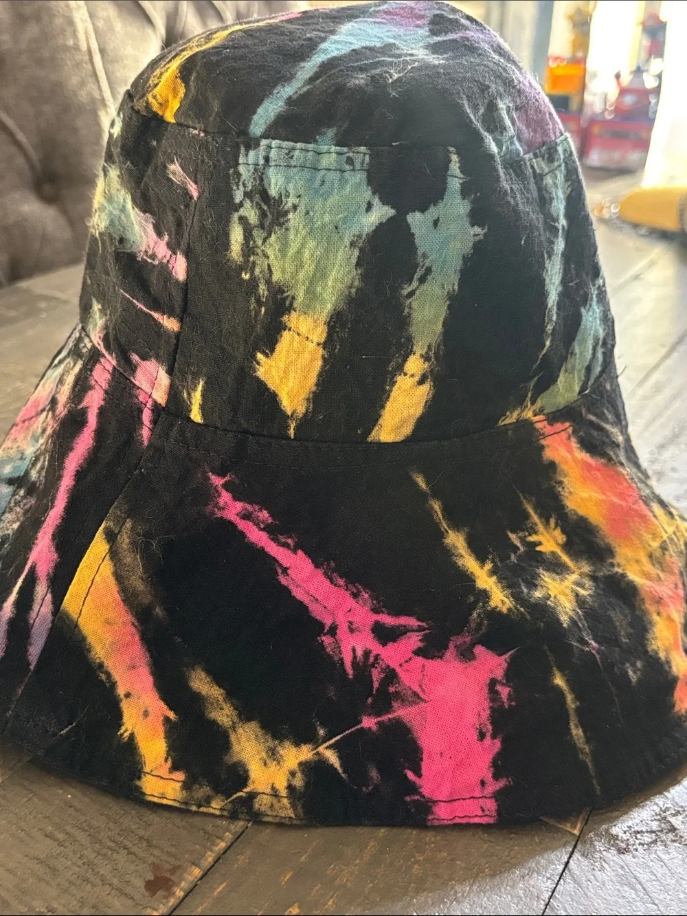 Tie-Dye Bucket Hat in Black with Pink, Yellow & Blue - Unbranded